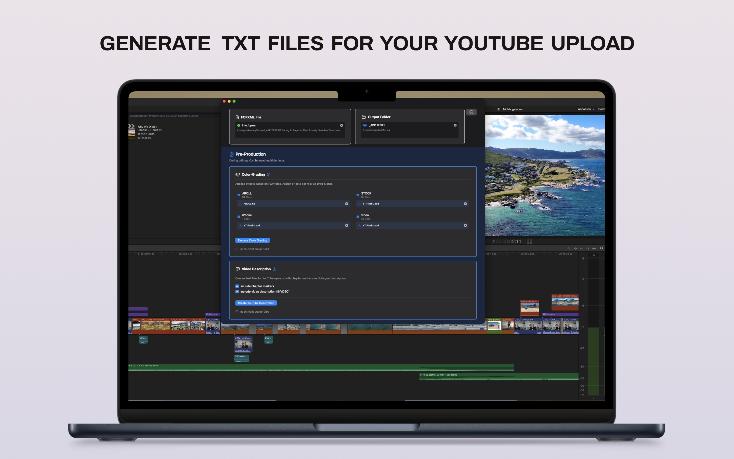 Generating YouTube text files alongside a Final Cut Pro timeline